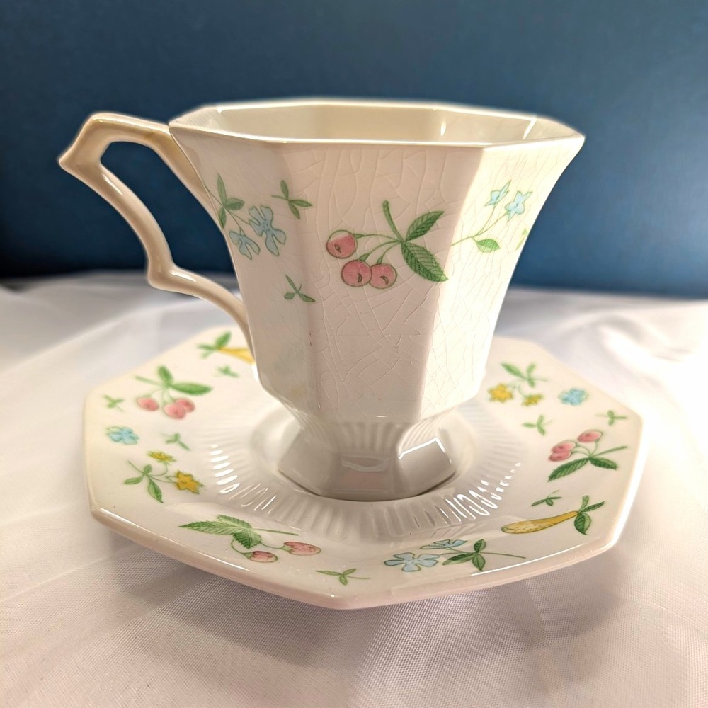 Vintage Independence Ironstone Orchard Fruit Teacup & Saucer Set